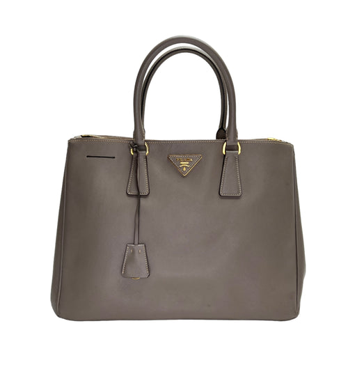 Galleria Brown Top Handle Bag in Saffiano Leather, Gold hardware