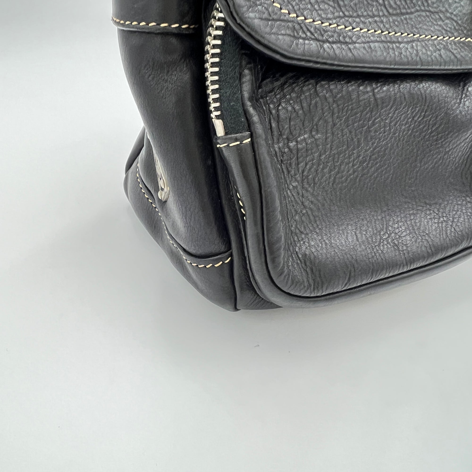 Buckle Flap Black Shoulder Bag in Calfskin, Silver hardware