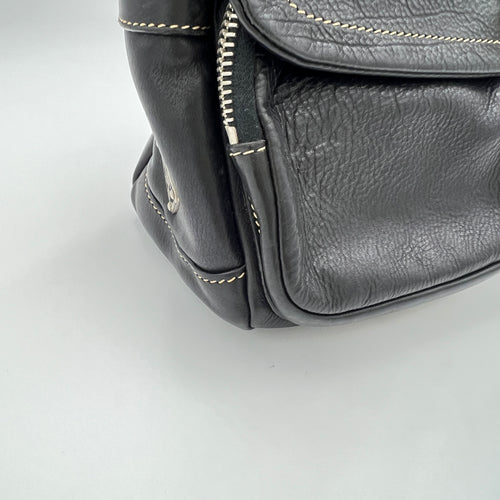 Buckle Flap Black Shoulder Bag in Calfskin, Silver hardware