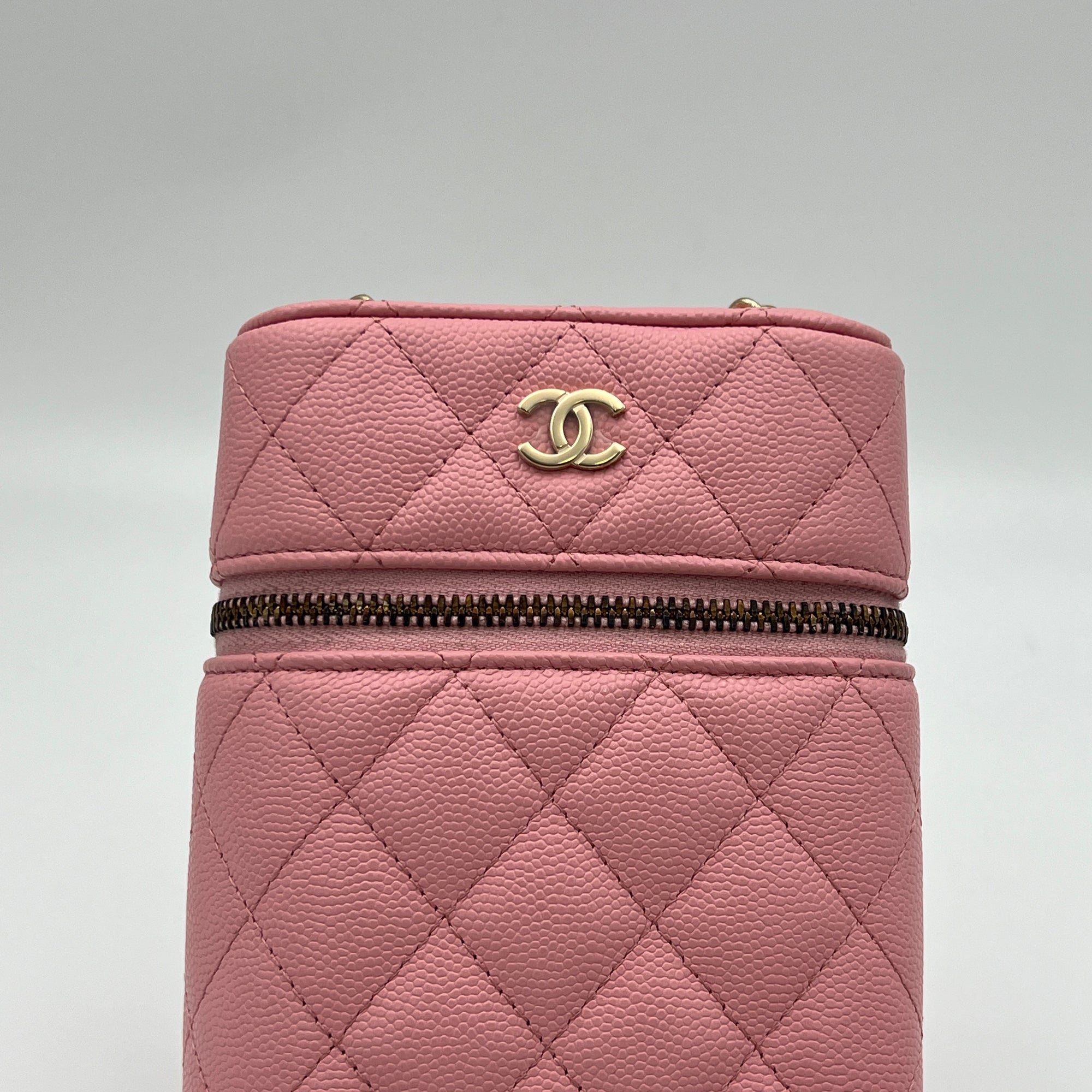 Vanity Phone Pink Crossbody Bag in Caviar Leather, Gold hardware