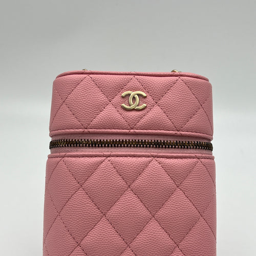 Vanity Phone Pink Crossbody Bag in Caviar Leather, Gold hardware