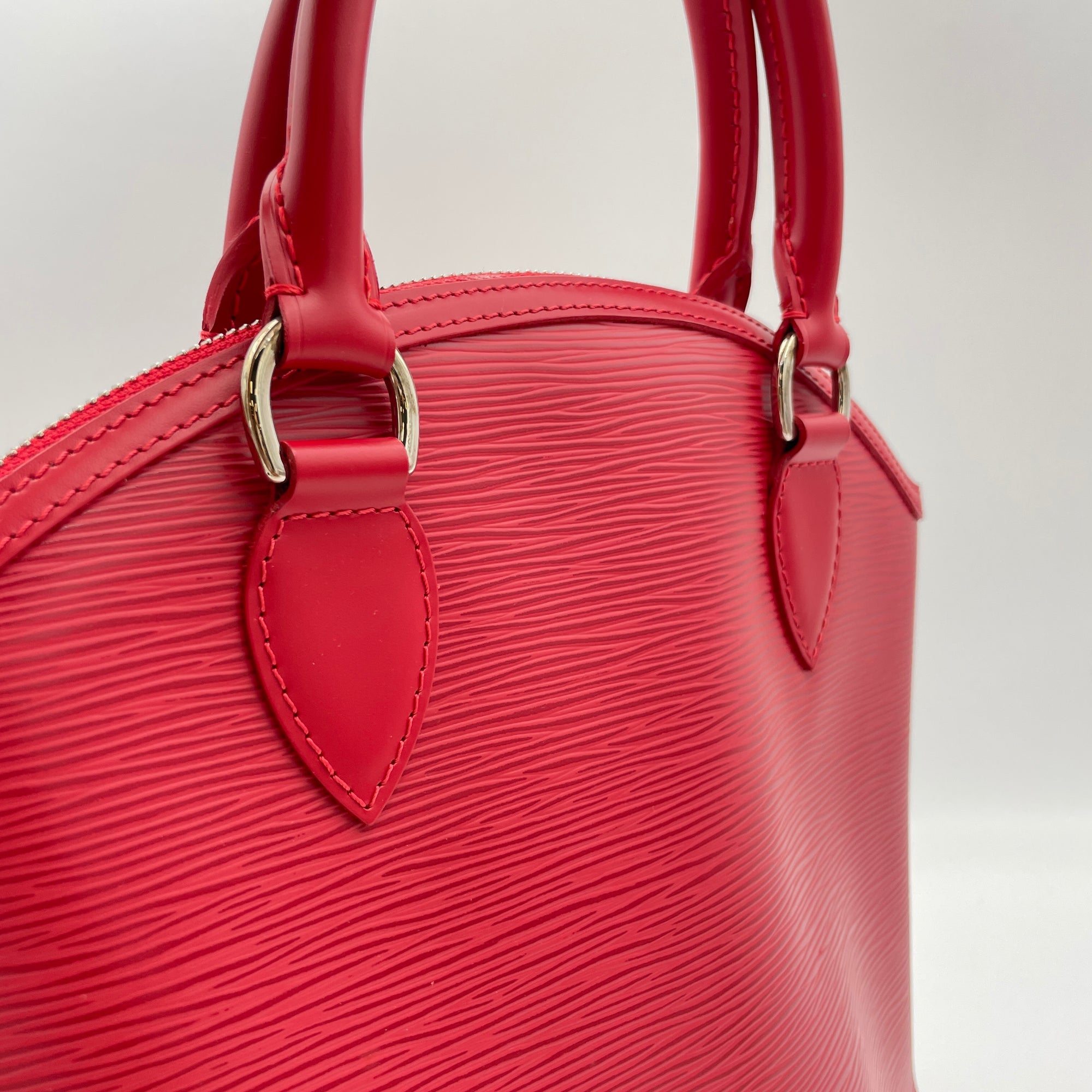 LockIt PM Red Top Handle Bag in Epi Leather, Silver hardware