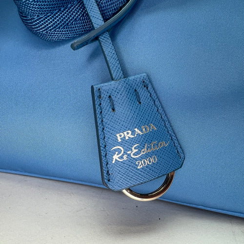 Re-Edition 2000 Blue Shoulder Bag in Re-Nylon, Silver hardware