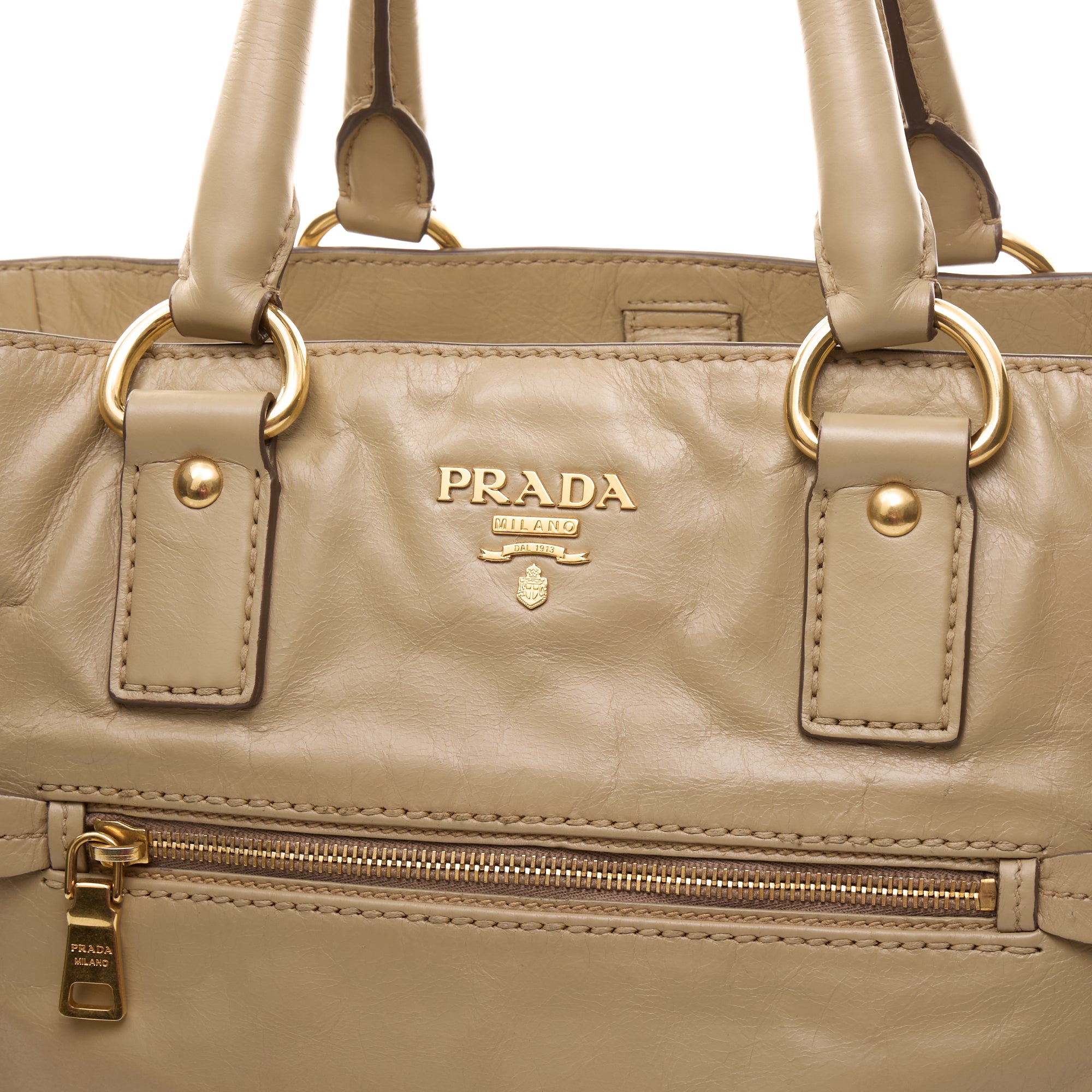 Vitello Lux Cream Top Handle Bag in Calfskin, Gold hardware