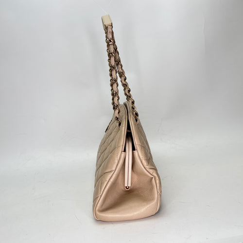 Just Mademoiselle Bowling Beige Shoulder Bag in Distressed Leather, Antique Brass hardware