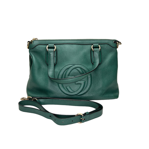 Soho Green Top Handle Bag in Calfskin, Gold hardware