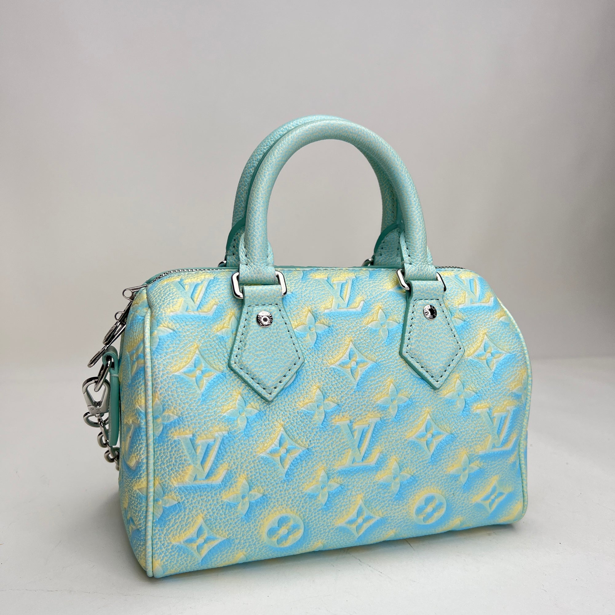 SPEEDY BANDOULIERE 20 Turquoise Shoulder Bag in Monogram Empreinte Leather, Silver hardware