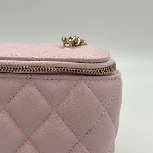 Quilted Pink Vanity Bag in Caviar Leather, Light Gold hardware