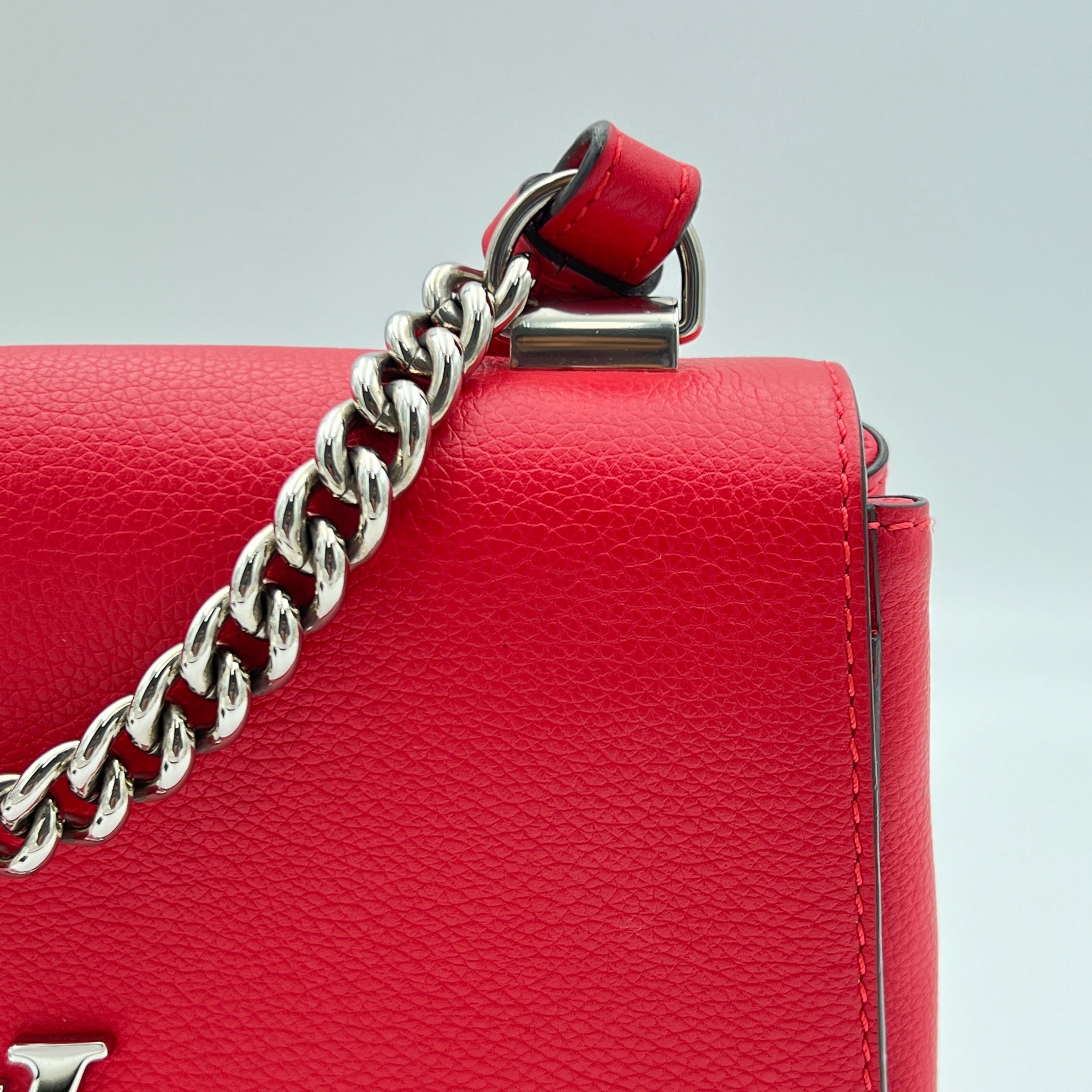 Lockme II BB Red Crossbody Bag in Calfskin, Silver hardware