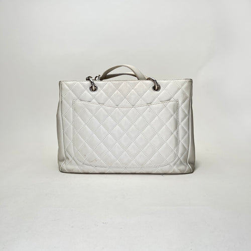 GST White Shoulder Bag in Caviar Leather, Silver hardware