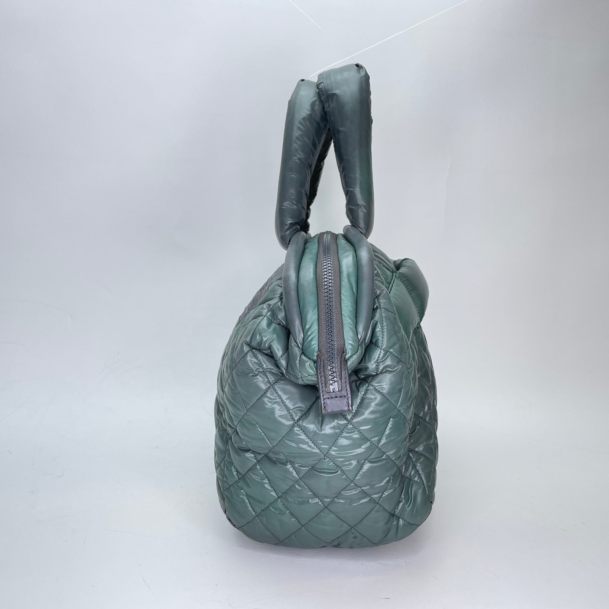 Coco Cocoon Green Top Handle Bag in Nylon, Silver hardware