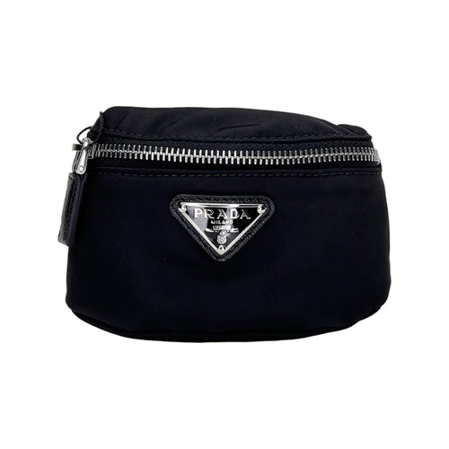 Mini Black Pouch in Nylon, Silver hardware