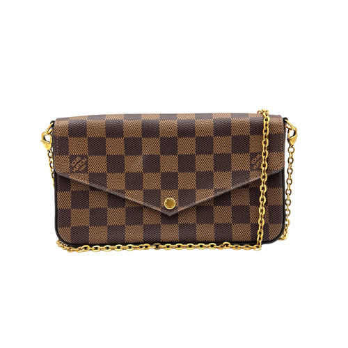 Felicie Brown Wallet on Chain in Coated Canvas, Gold hardware