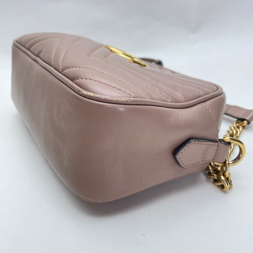 GG Marmont Small Pink Crossbody Bag in Calfskin, Gold hardware