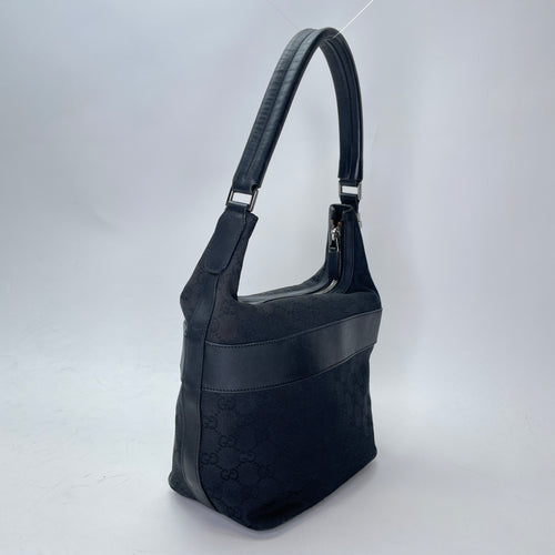 GG Monogram Black Shoulder Bag in Canvas, Silver hardware