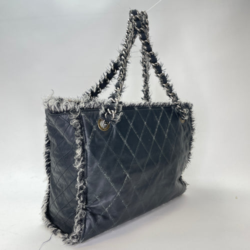 Quilted Tweed Shopper Black Tote Bag in Lambskin, Ruthenium hardware