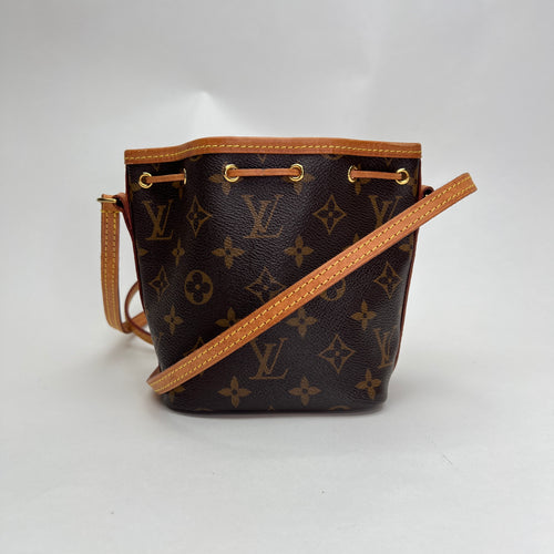 Monogram Nano Noe Nano Brown Crossbody Bag in Coated Canvas, Gold hardware