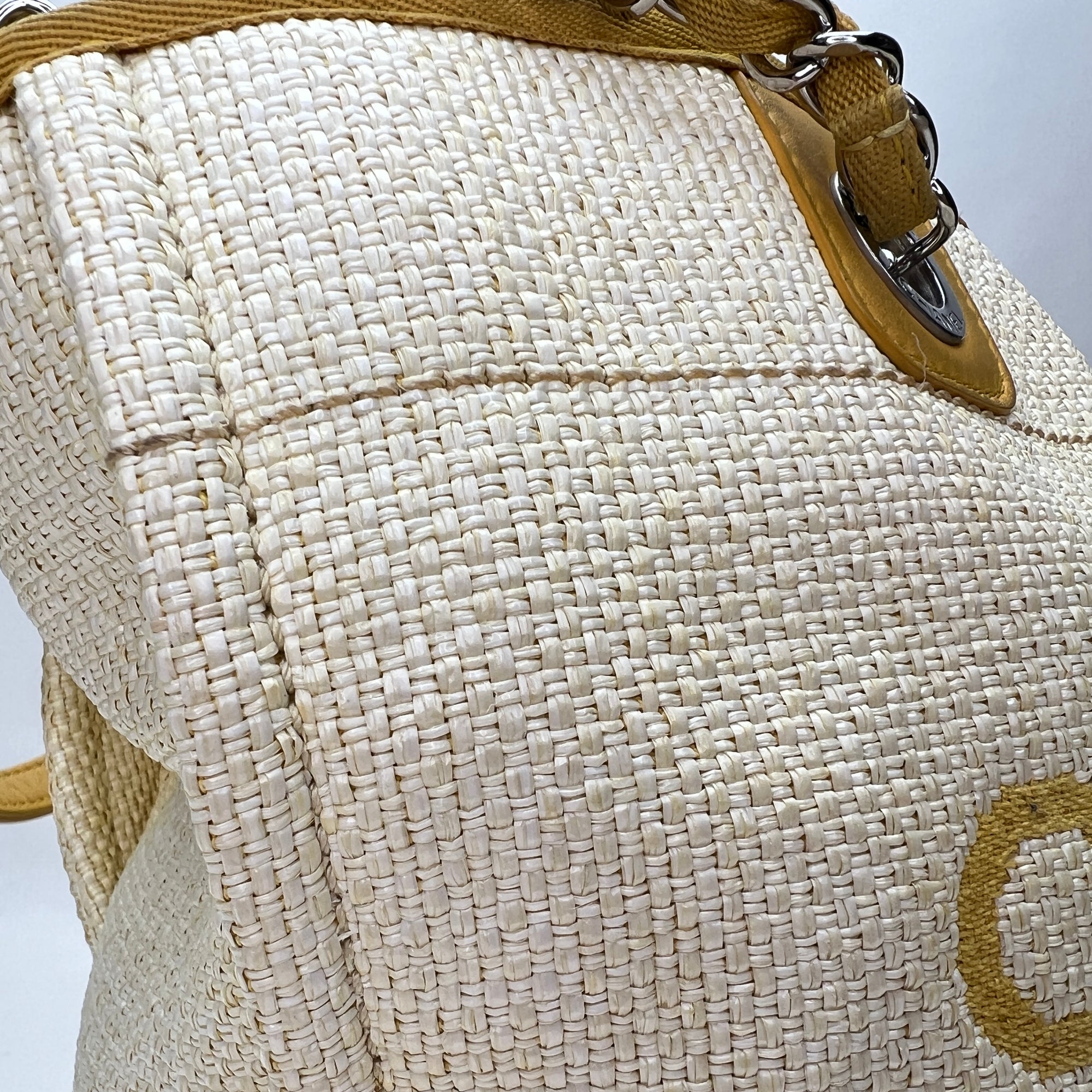 Deauville Small Yellow Tote Bag in Raffia, Silver hardware