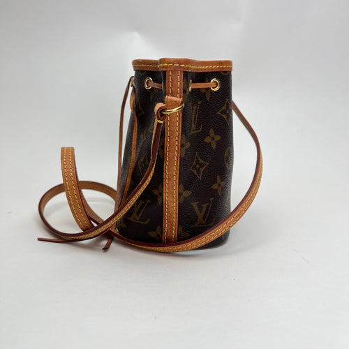 Monogram Nano Noe Nano Brown Crossbody Bag in Coated Canvas, Gold hardware