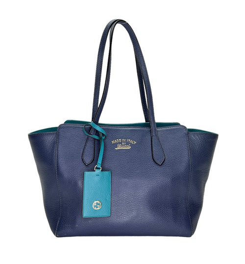 Logo Blue Top Handle Bag in Calfskin, Light Gold hardware