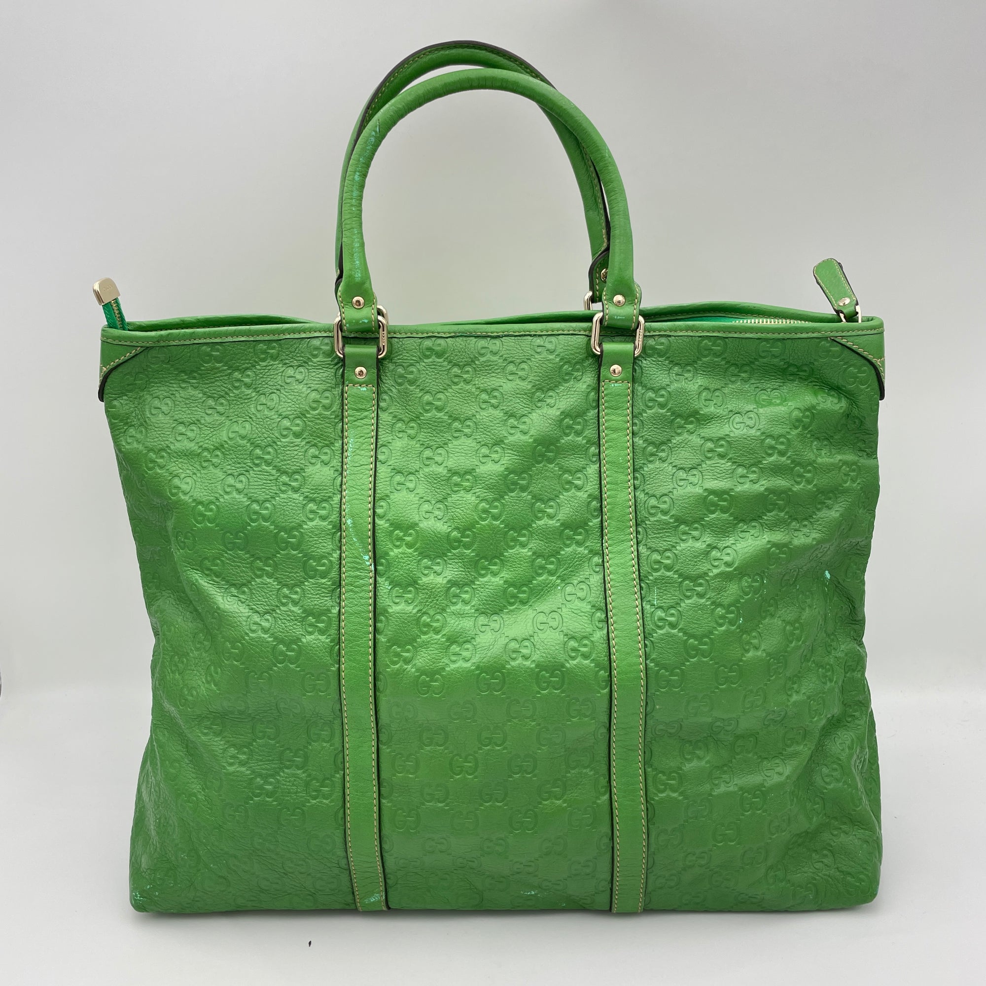 Joy Green Tote Bag in Guccissima Leather, Silver hardware