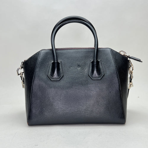 Antigona Small Black Top Handle Bag in Calfskin, Silver hardware