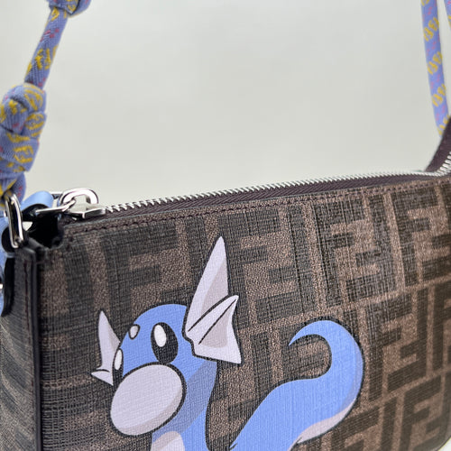 Pokemon Pochette Brown Shoulder Bag in Coated Canvas, Silver hardware