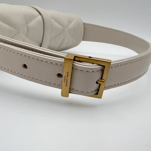 Le 5 A 7 White Shoulder Bag in Calfskin, Gold hardware