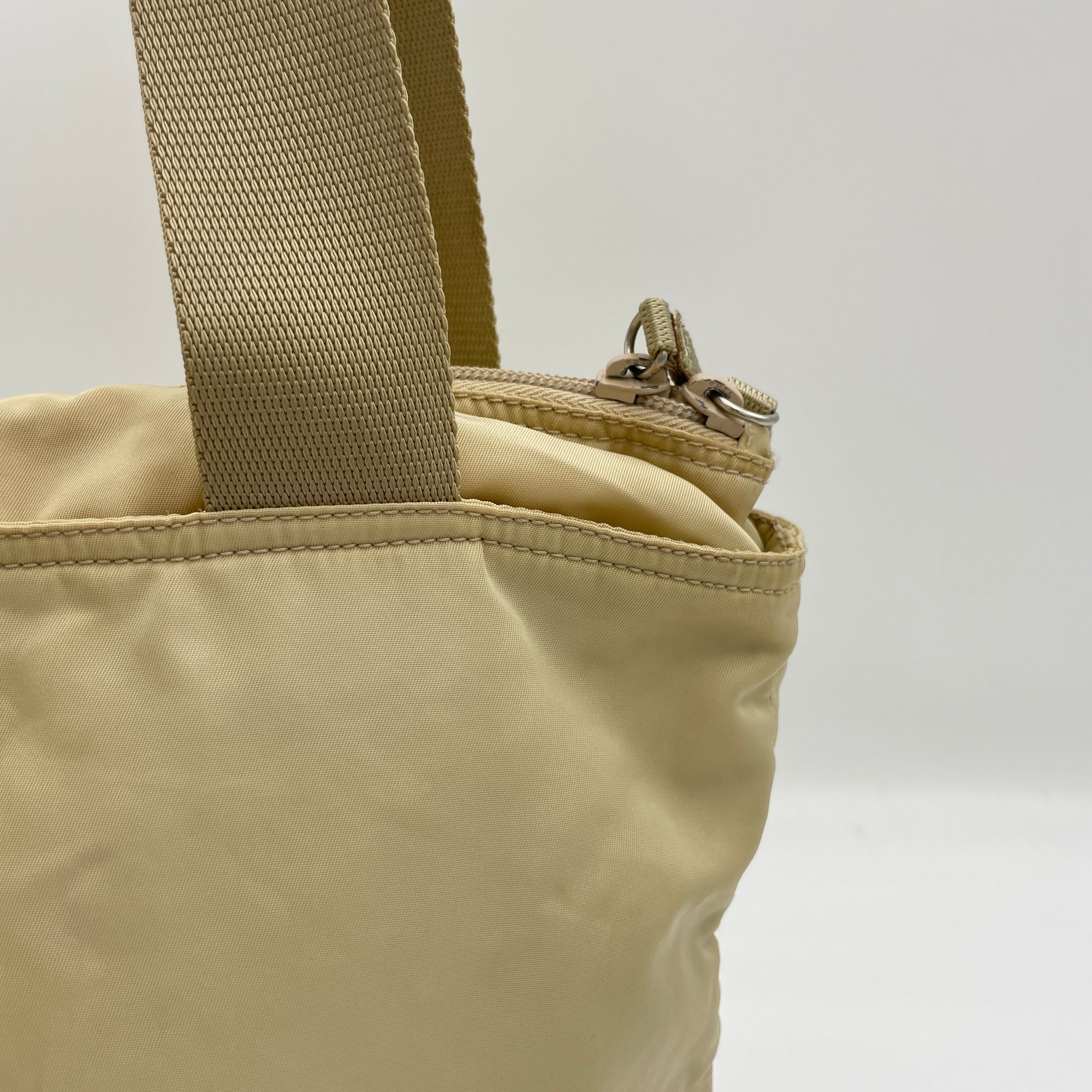 Logo Beige Shoulder Bag in Nylon, Silver hardware