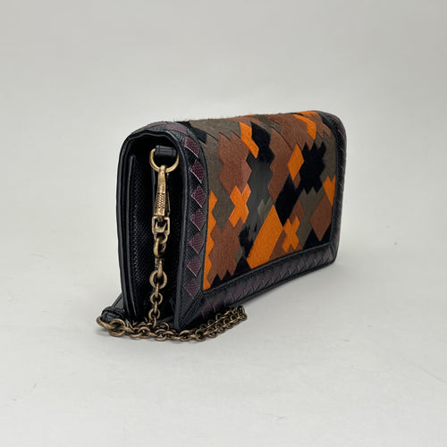 Flap Multi-colour Wallet on Chain in Natural Fur, Brushed Gold hardware