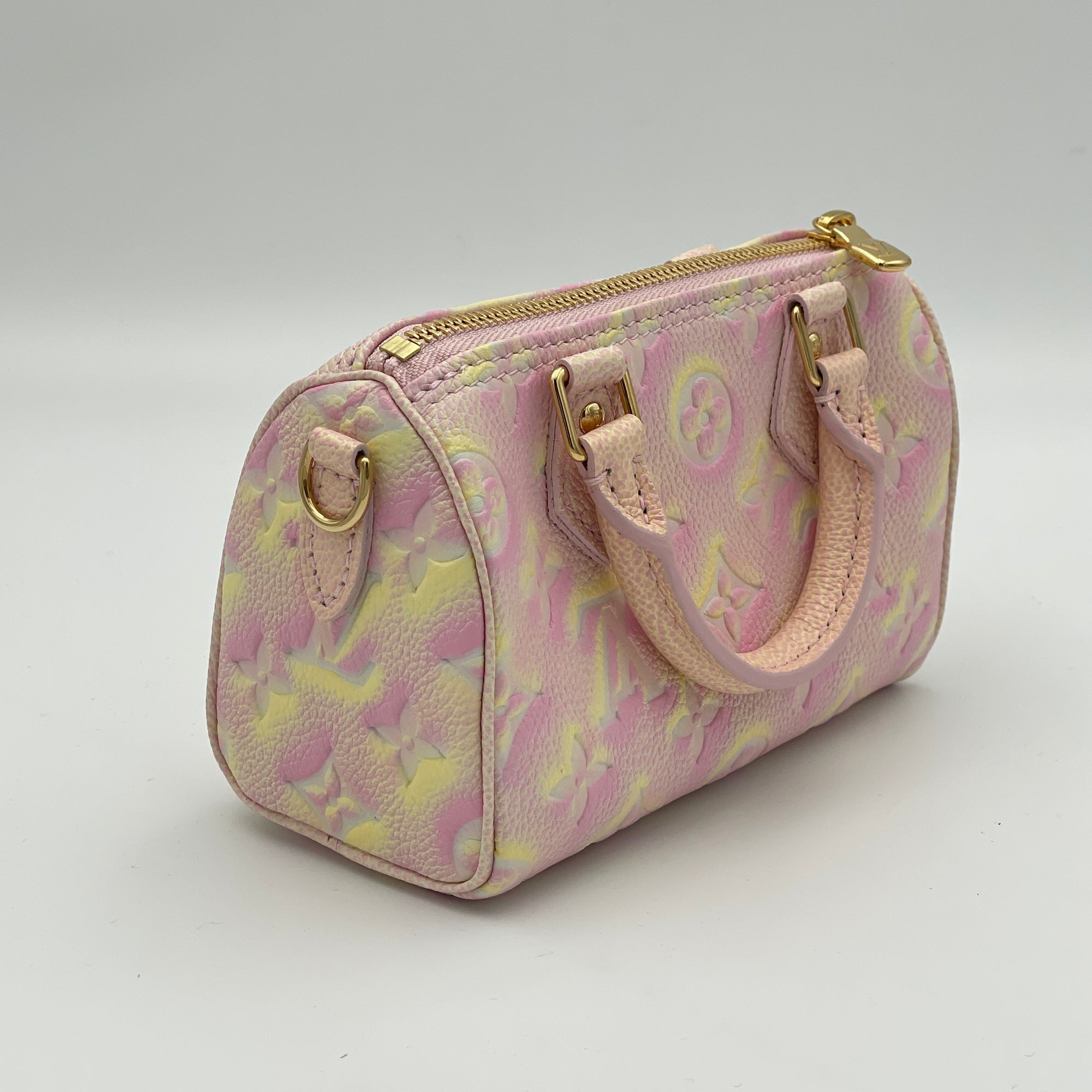 Speedy Nano Pink Top Handle Bag in Monogram Empreinte Leather, Gold hardware