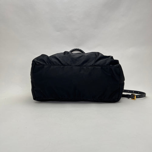 Braided Top Handle Bag Black Top Handle Bag in Nylon, Gold hardware