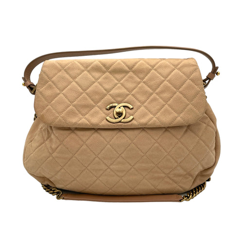 Flap Bag Beige Shoulder Bag in Lambskin, Gold hardware