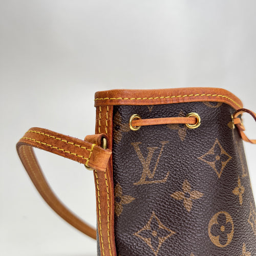 Monogram Nano Noe Nano Brown Crossbody Bag in Coated Canvas, Gold hardware