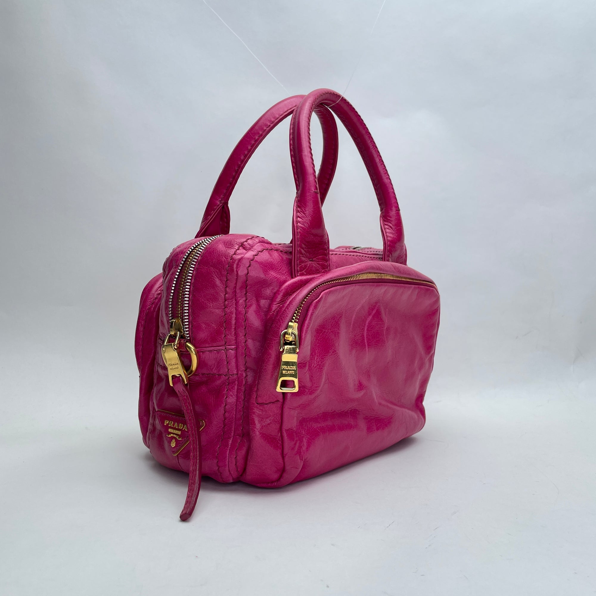 Vitello Shine Pink Top Handle Bag in Calfskin, Gold hardware