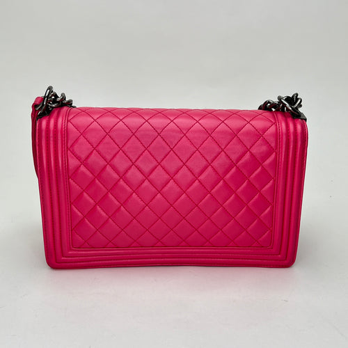 Boy Large Pink Shoulder Bag in Calfskin, Ruthenium hardware