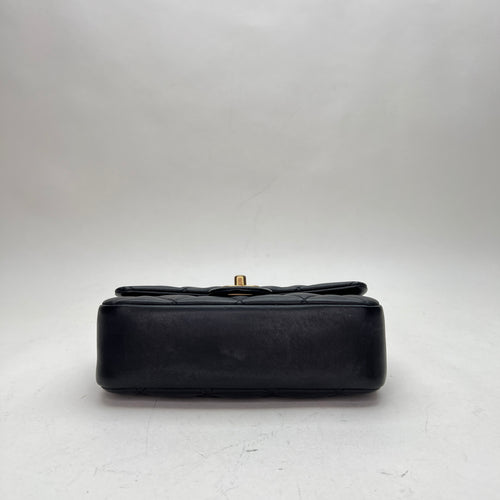 Flap Heart Chain Black Crossbody Bag in Lambskin, Brushed Gold hardware