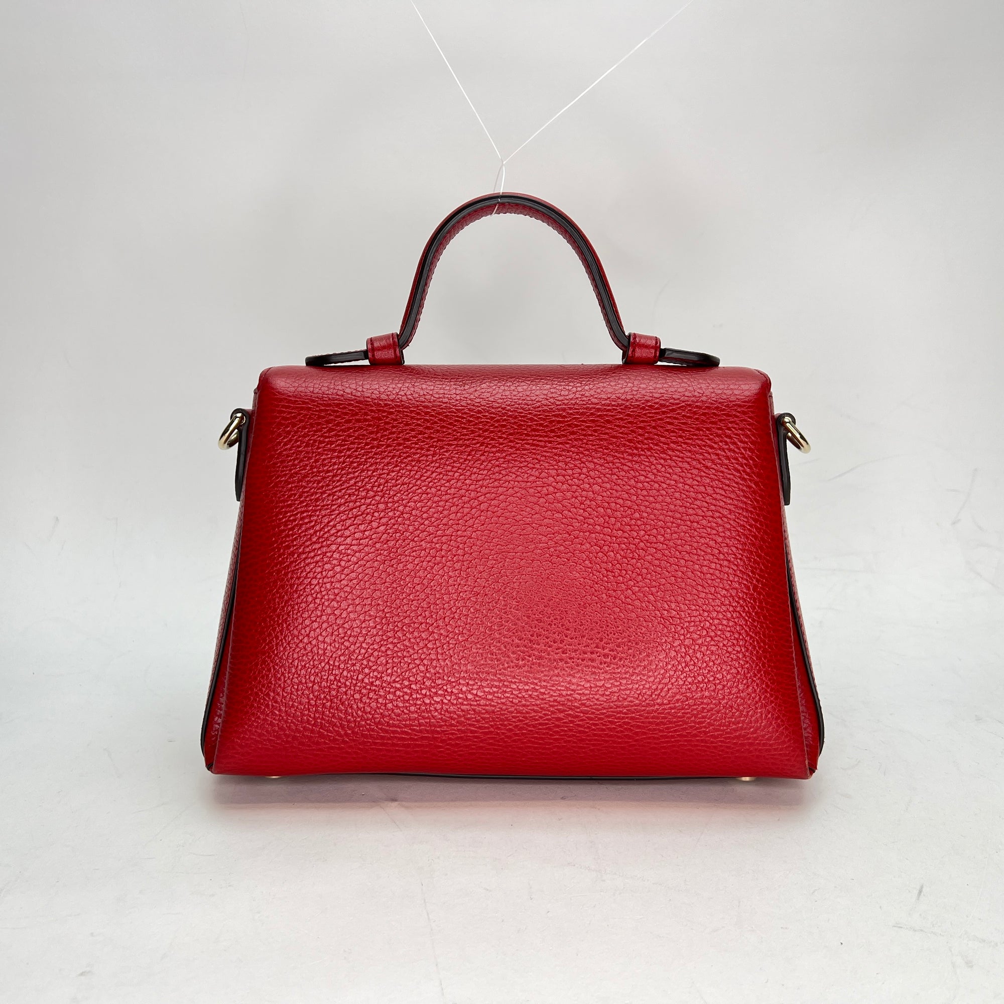 Dollar Interlocking G Red Top Handle Bag in Calfskin, Gold hardware