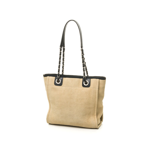 Deauville Small Beige Shoulder Bag in Jacquard, Silver hardware