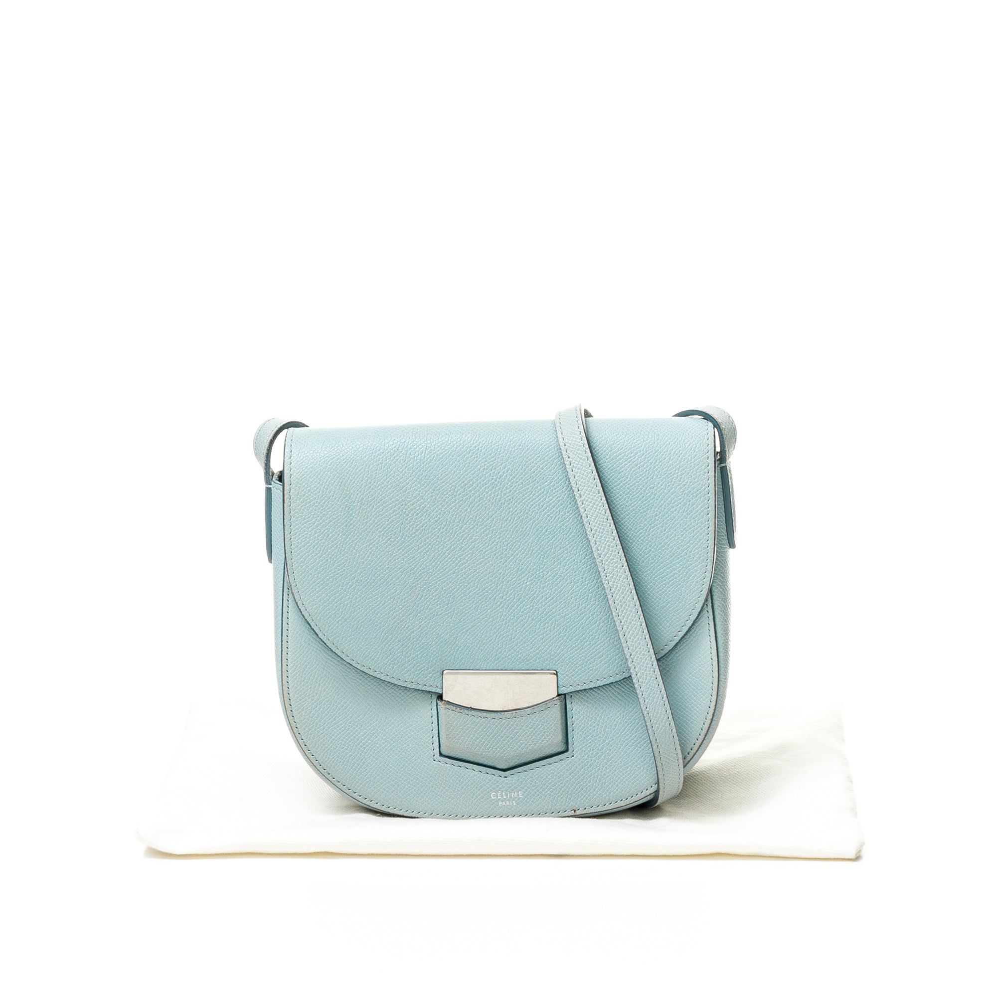 Trotteur Small Blue Crossbody Bag in Calfskin, Brushed Silver hardware