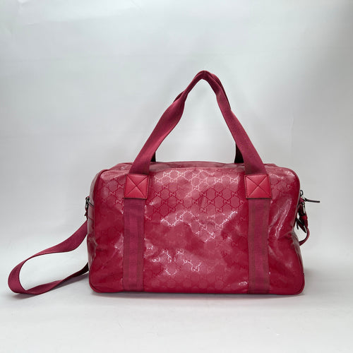 GG Imprime Boston Red Duffle Bag in Monogram Coated Canvas, Silver hardware