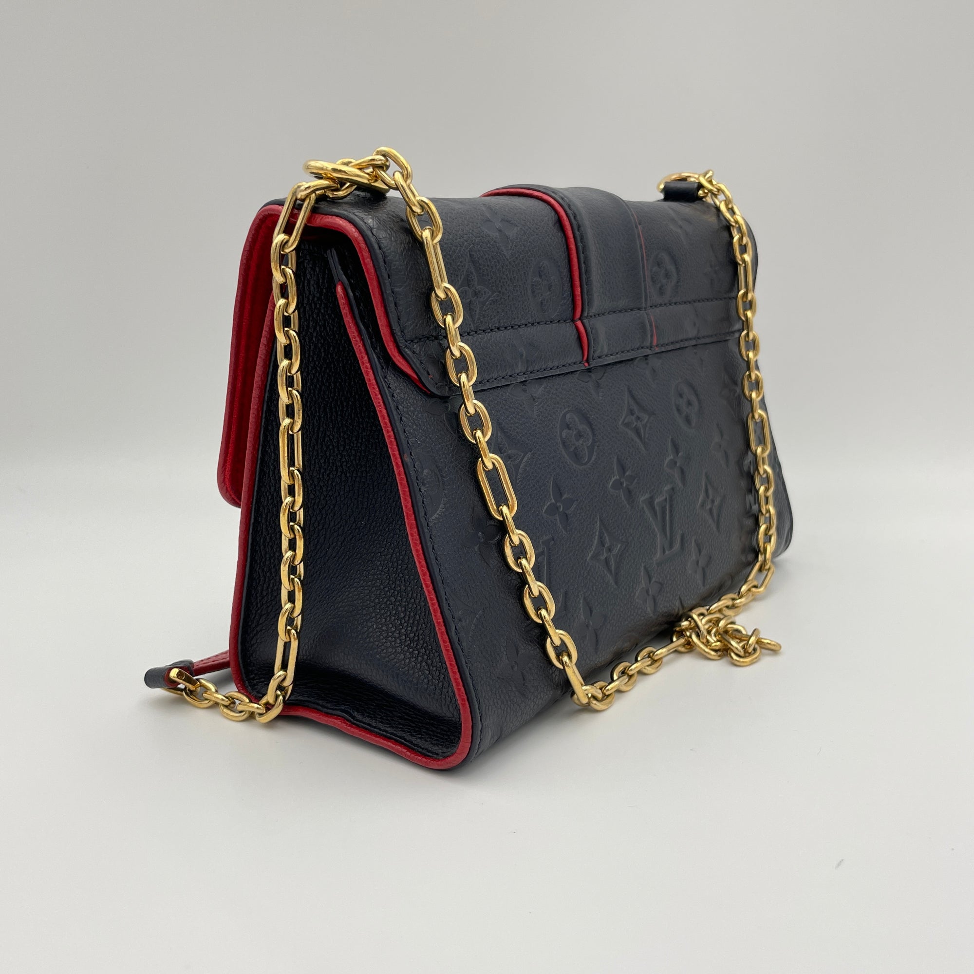 Sulpice One Size Navy Shoulder Bag in Monogram Empreinte Leather, Gold hardware