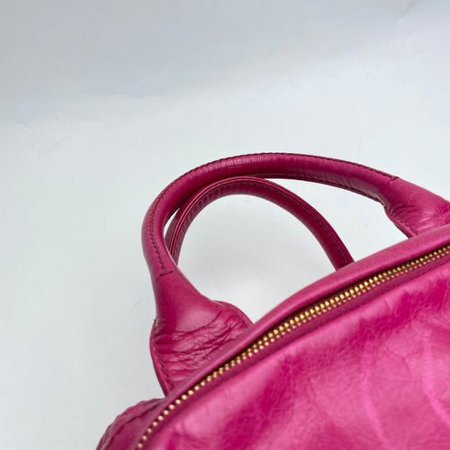 Vitello Shine Pink Top Handle Bag in Calfskin, Gold hardware