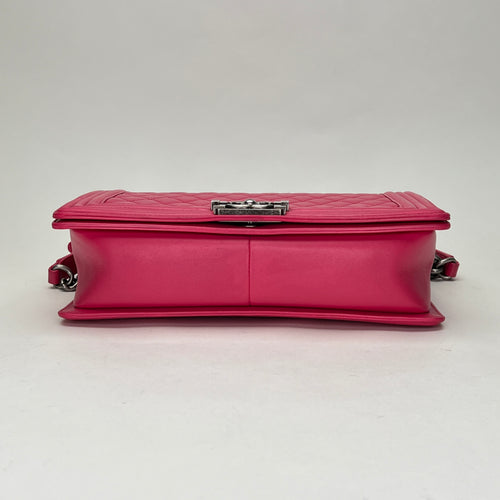 Boy Large Pink Shoulder Bag in Calfskin, Ruthenium hardware