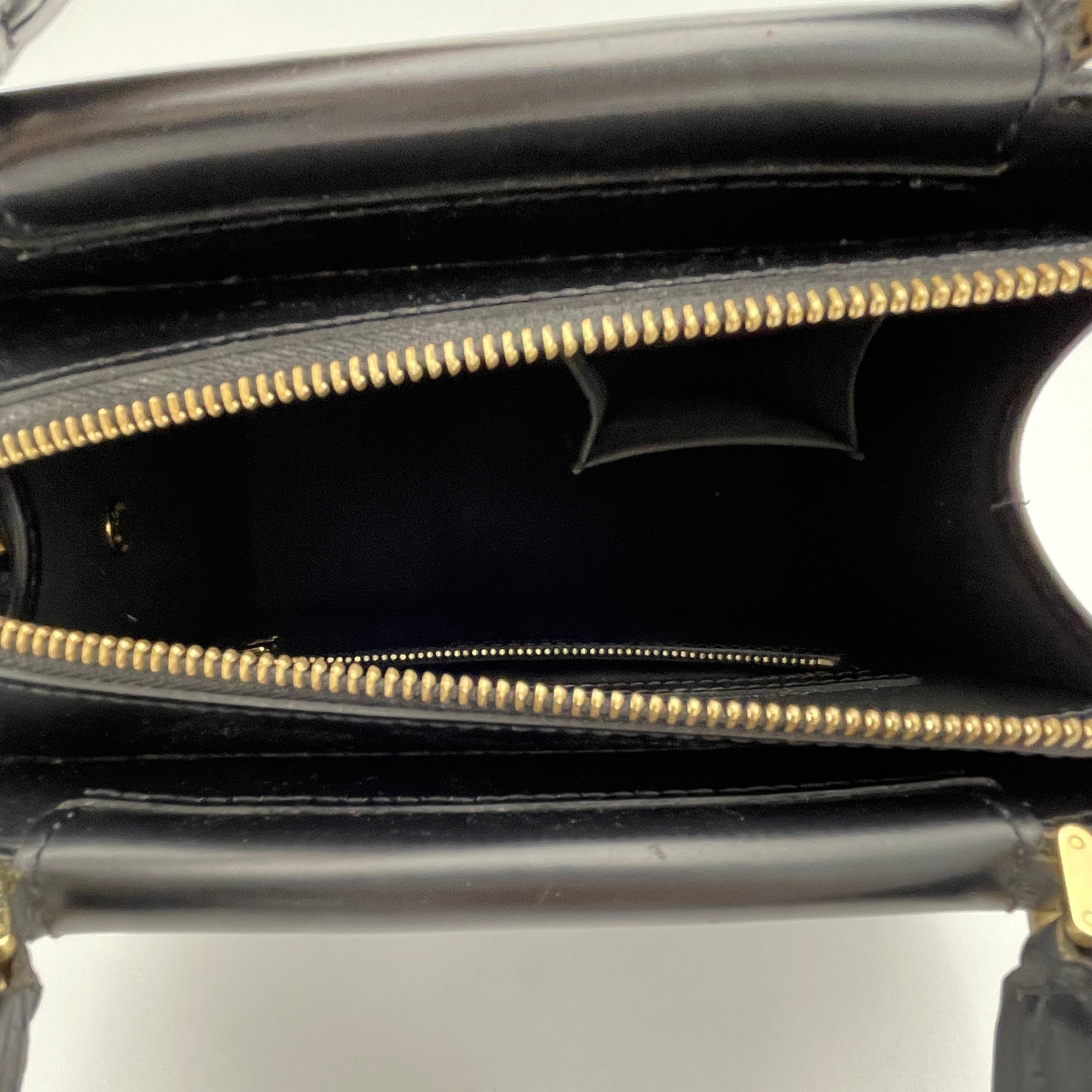 Figari PM Black Top Handle Bag in Epi Leather, Gold hardware