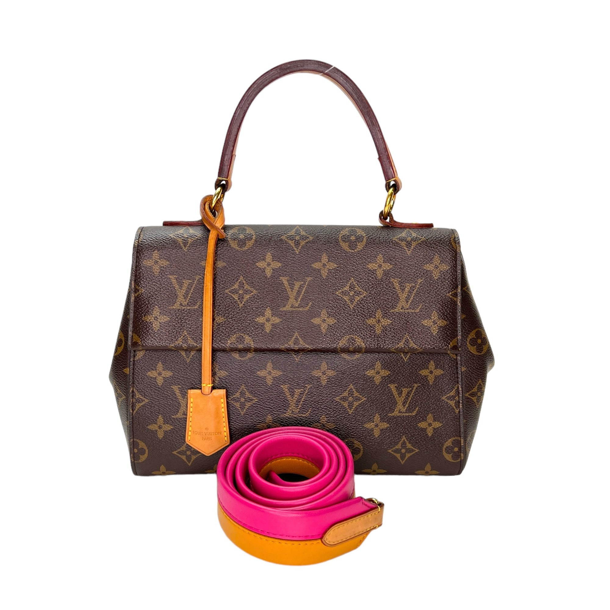 Cluny BB Brown Top Handle Bag in Monogram Coated Canvas, Gold hardware