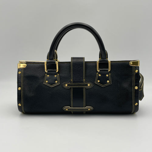 Suhali L'Epanoui PM Black Top Handle Bag in Calfskin, Gold hardware