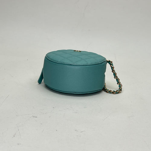 Round Clutch with Chain Blue Crossbody Bag in Caviar Leather, Light Gold hardware