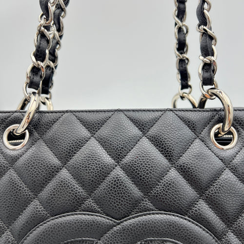 GST Grand Shopping Black Tote Bag in Caviar Leather, Silver hardware