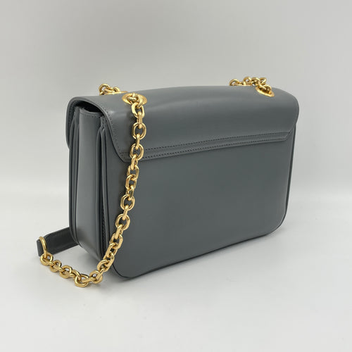 C Charm Grey Shoulder Bag in Calfskin, Gold hardware